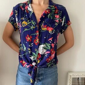 ANTHROPOLOGIE MAEVE FLORAL BATEAU TIE FRONT BLOUSE size 6 (M) New without tags